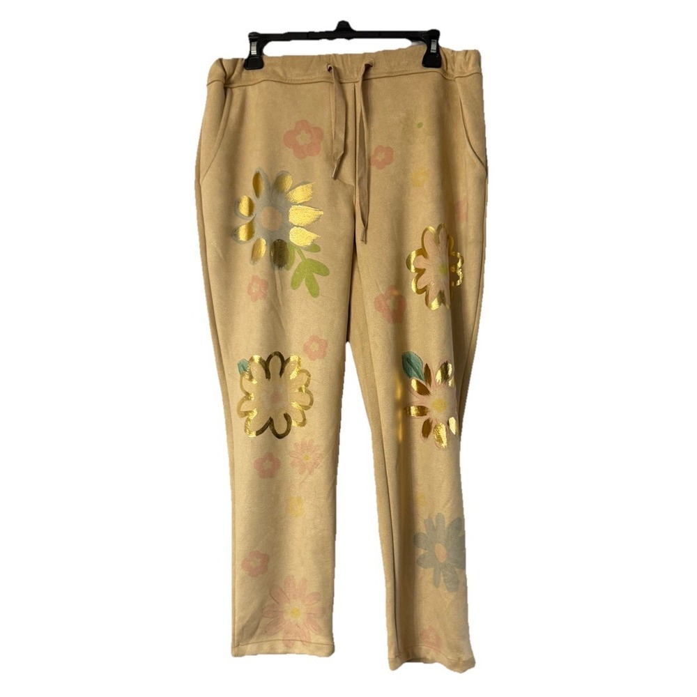 NWT Scandal Italy Womens Zinnia Faux‎ Suede Stretch Floral Pants Size Medium